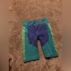 Multicolored biker shorts.